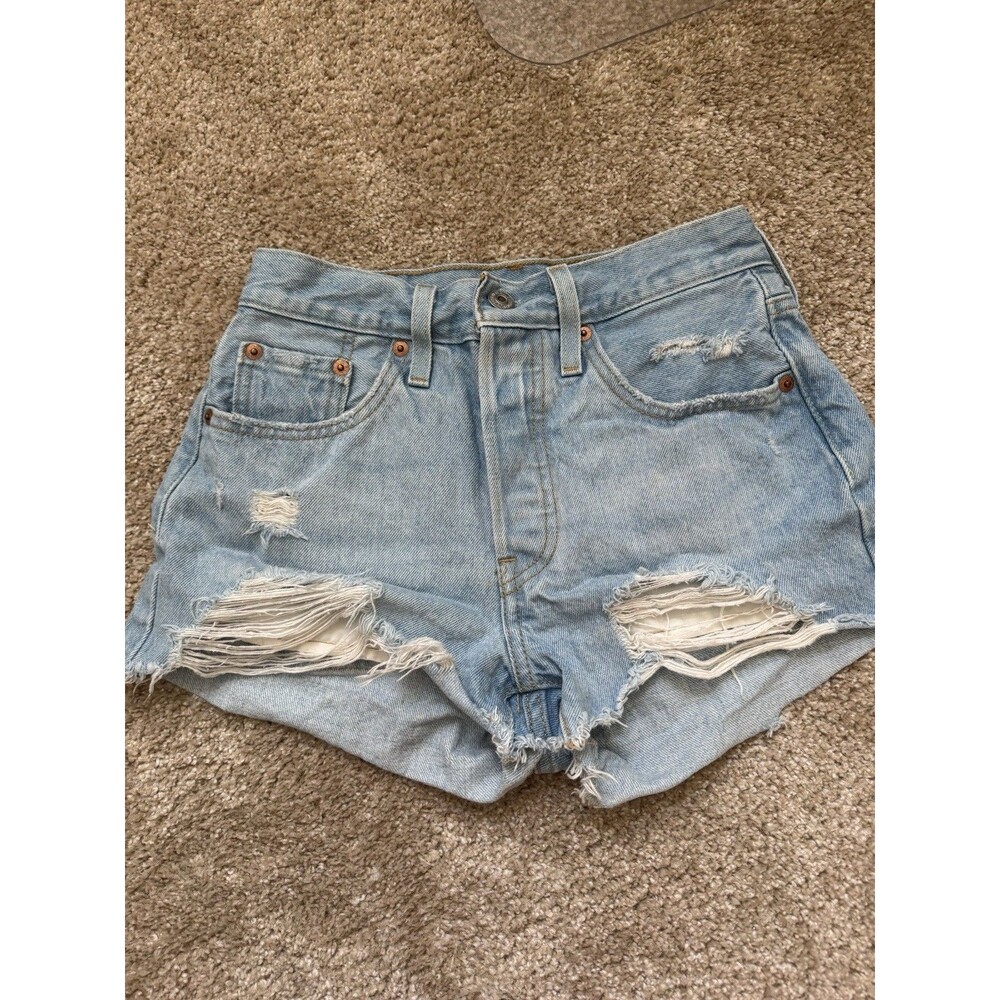 Levi's 501 Women's Denim Shorts W24 Blue High Rise Distressed Cutoff Button Fly